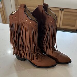 Old West Tan Fringe Kids Boots